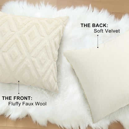 decorUhome Summer Couch Euro Sham Throw Pillow Covers 26x26 Set of 2, Decorative Soft Plush Faux Fur Wool Accent Pillow Covers for Modern Farmhouse Bed Sofa Living Room, Beige