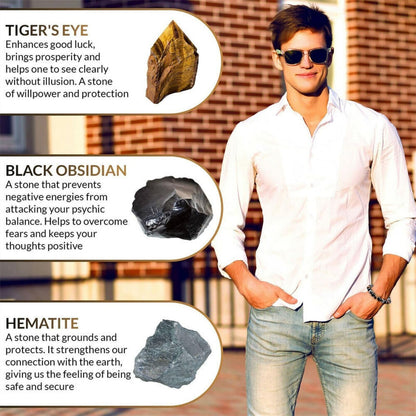 WEFRIN Evil Eye with Hematite Black Obsidian Tiger Eye Stone Triple Protection Bracelets for Men Women, Crystal Healing Stone Bracelet Bring Luck Prosperity and Happiness Jewelry (E-TPB)