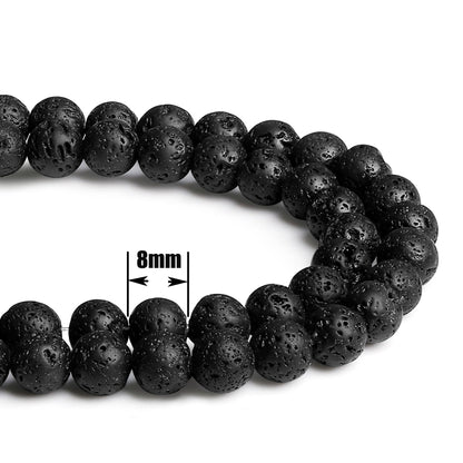 QINJIEJIE 100PCS Black Volcanic Lava Beads 8mm Natural Stone Beads Round Loose Gemstone Bead for Bracelet Beading Crystal Jewelry Making DIY Necklace Earrings 0.32"
