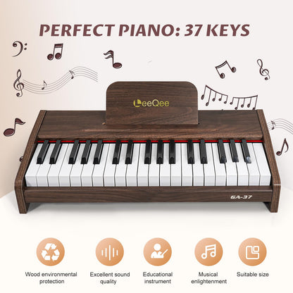 LeeQee 37-Key Wooden Kids Piano Keyboard - Electronic Music Toy with Pro Sound, Educational Learning Modes & Portable Power - Best Toddler Educational Gift for Aspiring Musicians