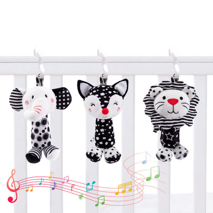 JINBOBUBU Black & White Baby Wind Chime Hanging Toys - High Contrast Rattles for Newborns 0-12 Months, Stroller & Car Seat Mobile, Hanging Rattle Toys for Babies, Clip Hanging Plush Squeeze Toys