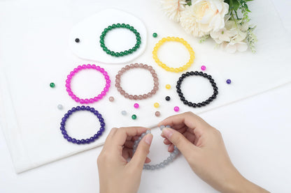 NUKAYAI 500Pcs Black Round Glass Beads 8mm for Bracelets, Beading Supplies Glass Crystal Beads for Bracelet DIY Crafts Making Kits Earring Necklaces(Black)