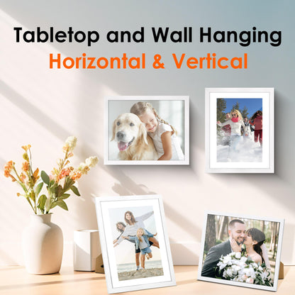 FIXSMITH 8x10 Picture Frame Set of 2, Photo Frame with HD Plexiglass, Display Pictures 5x7 with Mat or 8x10 Without Mat, White Picture Frames Collage for Tabletop or Wall Display