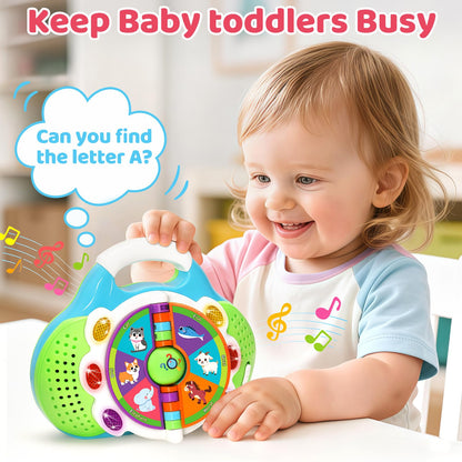 Musical Toddler Learning Toy, Alphabet Flip Book with Lights & Sounds, Car Seat Travel Toy for 1 2 3 Year Old Boys Girls, Interactive ABC Educational Toy for Daycare Classroom, Christmas Birthday Gift