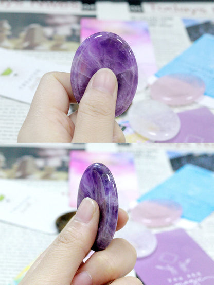 YATOJUZI Thumb Worry Stones for Anxiety Stress Relief Items Healing Crystals Natural Amethyst Rose Quartz Crystal Palm Pocket Stone Gemstones Meditation Reiki Spiritual Gifts for Women Men 2PCS