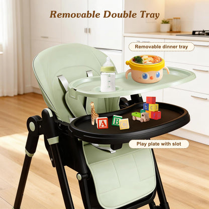 3-in-1 Baby High Chair with Soothing Rocker | Convertible Baby High Chair for Babies and Toddlers | Brake Wheels, Easy Clean, Space Saving | Adjustable, Removable Tray (Black Green)
