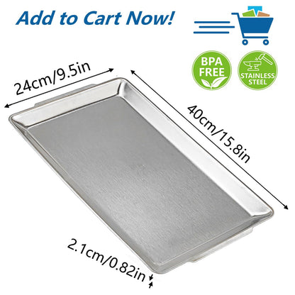 15.8" x 9.5" Large Serving Platters, Stainless Steel Heavy-Duty Large Serving Trays, Silver Rectangular Plates for Food, Fruit, Party, Wedding, Christmas, Chip and Scratch Resistant