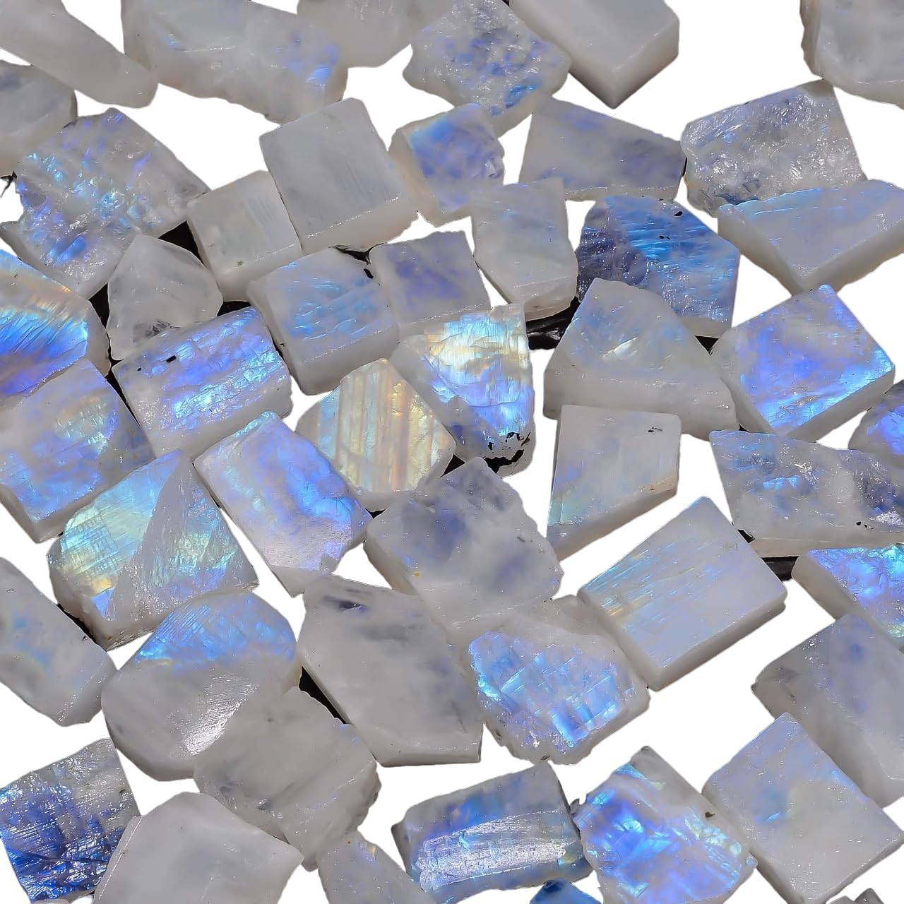 Gemkora 8-10pcs Natural Rainbow Moonstone Rough Gemstone, Raw Crystals Rock, Jewelry Making Supply, Healing, Crafts-DIY Stone, Wire-wrapping, Tumbling, 10 to 15 mm