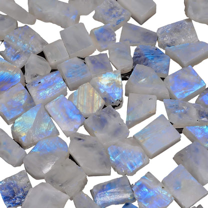 Gemkora 8-10pcs Natural Rainbow Moonstone Rough Gemstone, Raw Crystals Rock, Jewelry Making Supply, Healing, Crafts-DIY Stone, Wire-wrapping, Tumbling, 10 to 15 mm