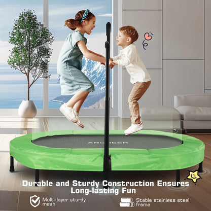 ANCHEER Trampoline for Kids, 56" Double Toddler Trampoline with Adjustable Handlebar, 220LBS Weight Capacity - Indoor/Outdoor Foldable Jumper for 2+ Users (ASTM Certified)