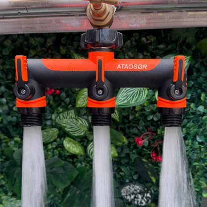 ATAOSGR Garden Hose Splitter 3 Way, Outdoor Faucet Splitter,Tap Adapter, Hose Adapter with 3 Valves Garden Hose Connector for Garden Outdoor Home, Orange