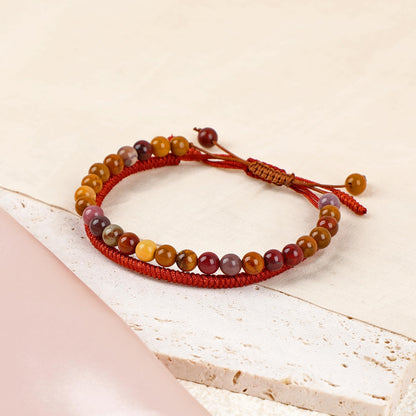 LPBeads 6mm Moukaite Jasper Bracelet with Handmade Rope Bracelet Size Adjustable Natural Stone Crystal Healing Bracelets Gifts for Unisex Adults