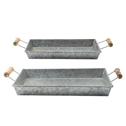 AuldHome Design Galvanized Farmhouse Trays (Set of 2, Small & Medium); Farmhouse Decor Rectangular Trays w/Handles