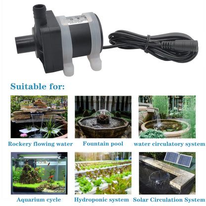 DC 12V submersible pump 210GPH 18W durable fountain water pump, head 5M with filter, suitable for pond fountain, hydroponics, aquarium fish tank, solar water circulation system
