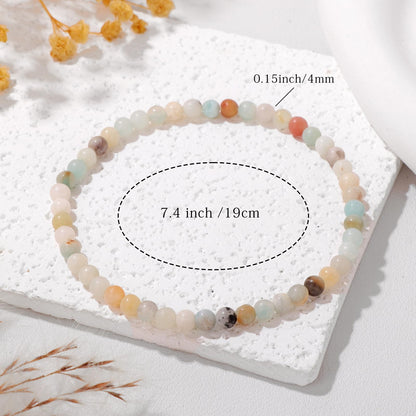 Bolinailo Crystal Beaded Bracelets for Women 4mm Amazonite Bead Handmade Gemstone Stretch Elastic Bracelet Natural Stone Crystal Healing Reiki Spiritual Jewelry Gifts
