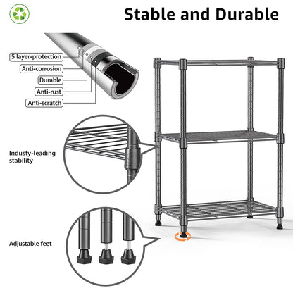 M MZG 450 lbs Steel Storage Shelving 3-Tier Utility Shelving Unit Steel Organizer Wire Rack for Home,Kitchen,Office (11.8" D x 17.7" W x 26.3" H)