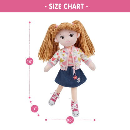 June Garden 14” Snuggle Cutie Doll - Gracie - Soft Plush Doll for Girls and Toddlers - Removable Clothes and Shoes