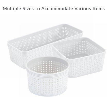 Simplify 6 Piece Organizing Set | Multiple Size Bins | Multipurpose | Office | Desk | Dorm | Bathroom | Storage Basket | Small Items | Accessories | White