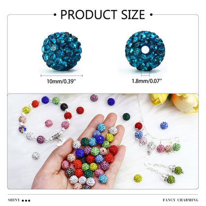 Dowarm 110PCS 10MM Rhinestone Beads for Jewelry Making, Round Polymer Clay Crystal Beads for Crafts Bracelet Necklace Earring Beaded Pen, Fancy Shamballa Disco Ball Diamond Bead