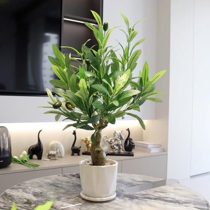 Abyjifar 20" Artificial Olive Tree with Pot, Faux Green Potted Plants Indoor Fake Greenery Olive Branches Stems in Pot for Tabletop Desk Office Kitchen Living Room Bedroom Bathroom Home Decor