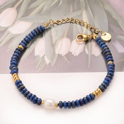 vissen Blue Lapis Lazuli Natural Stone Bracelets for Women Freshwater Pearl Stainless Steel Gold Plated Women Bracelet Jewelry Gift