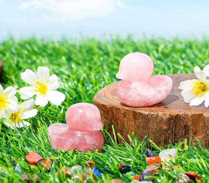 DUQGUHO Duck Figurine Gifts Statue Pink Ducks Mom Deocr Gift Rose Quartz Crystals Stones Duck Lovers Duck Collectible Desk Mothers Day Office Deocration