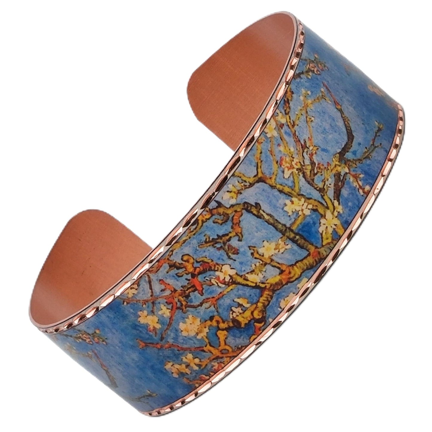Moreni Copper Bracelet for Women – Handmade Engraved Cuff Inspired by “Almond Blossom” – Artistic Pure Copper Jewelry with Gift Wooden Box