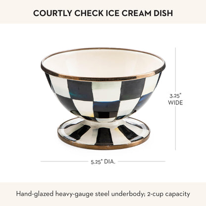 MACKENZIE-CHILDS Enamel Ice Cream Bowl, Serving Bowls for Entertaining, 2-Cup Capacity, Black-and-White Courtly Check