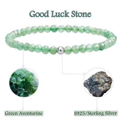 Farfume Green Aventurine - Good Luck Stone - Beaded Bracelets for Women,Handmade Natural Stone 4mm Beads 925 Sterling Silver Stretch Bracelets, Chakra Crystal Gemstone Jewelry Gifts for Mom
