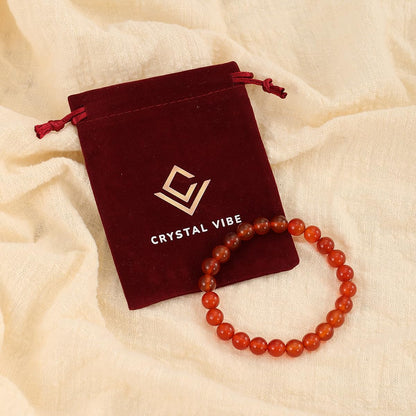 Crystal Vibe Carnelian Bracelet for Boosting Courage Self-Confidence and Motivation - 8mm Beaded Bracelet for Women Men - Elastic Adjustable Size