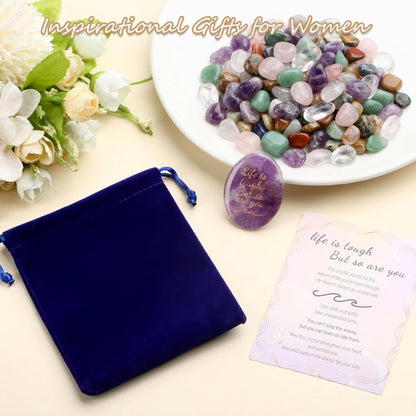 NUKAYAI Inspirational Gifts Worry Stone Amethyst Crystal Crystals and Healing Stones Oval Natural Meditation Accessories Gemstones Trinkets Pocket Stress Relief Anxiety Relief Items Gifts for Women