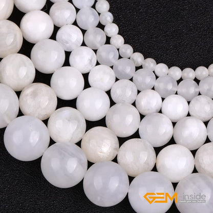 Gem-Inside 8MM Natural Stone Blue Rainbow Moonstone Gemstone Round Loose Beads for Jewelry Making 15"