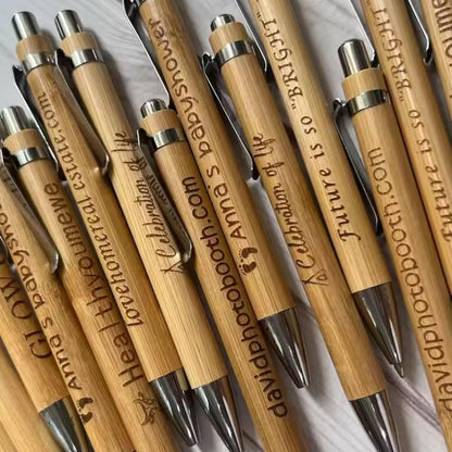 XFYSDIY Personalized Bamboo Ballpoint Pen, Custom Name, Text Logo Pen, Black Ink Office School Writing Stationery, Business Signature Pen For Guest Baby Shower Decoration Baptism Party Pen(20 pcs)