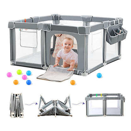 CAPAKIDS Foldable Baby Playpen 59"×71" with Mat, Out-of-The-Box Ready Playpen for Babies and Toddlers, Portable Play Yard with Breathable Mesh & Gates, Storage Bag & 4 Handlers for Indoor & Outdoor