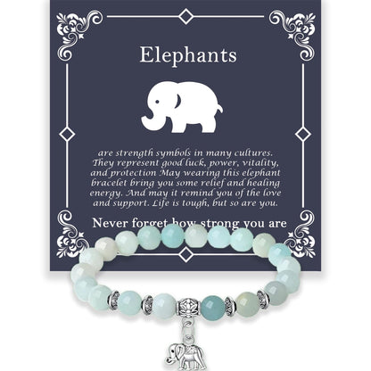 Elephant Gifts for Women, Motivational Gifts for Mom, Mothers Day Elephant Bracelet, Strength Bracelets for Women Her, Anxiety Bracelet, 8 mm Stretch Natural Stone Beaded Bracelets, Mother Day Gift, Lime Green