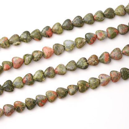 Natural Heart Shaped Unakite Stone Beads 10mm Loose Crystal Healing Beads for DIY Necklace Bracelet Making Gemstone Craft Supplies