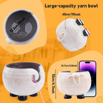 Weabetfu Sheep Ceramic Yarn Bowl Knitting Yarn Bowl Handmade Craft Knitting Bowls Crocheting and Knitting Supplies Organizer,Perfect for Mother's Day and Christmas Gift