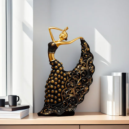 XINDAM Elegant Peacock Art Figurine Dancer Statue Decorative Home & Office Figurines Home Office Display Craft Living Room Decor Ornaments for Tabletop Black and Gold
