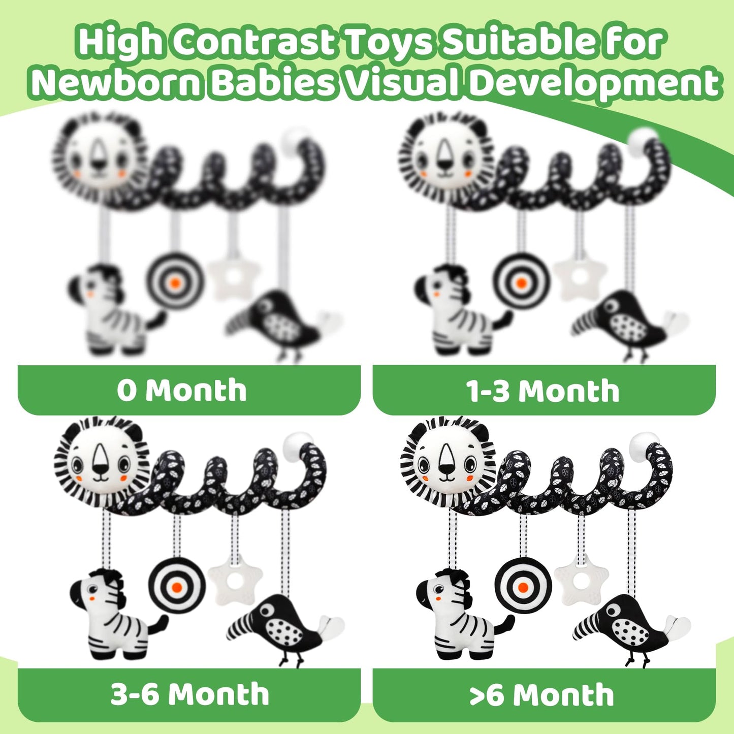 FQKIOMY Black and White High Contrast Baby Toys - Sensory Infant Hanging Carseat & Stroller Toy for Newborns 0-6,6-12Months Perfect Easter Birthday & Baby Shower for Babies Boys Girls