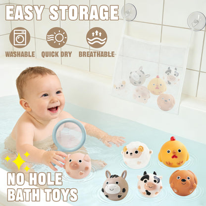 TXTLDB No-Hole Farm Bath Toys for Toddlers 1-3 | Slide, Basketball Hoop & 6 Animal Set | Easy to Clean & Dry Bathtub Play Gifts for Boys Girls