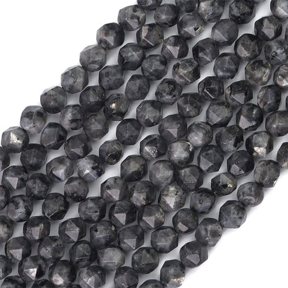BEADIA Faceted Natural Black Spectrolite Stone Round Beads 6mm 36cm/Strand for Jewelry Making