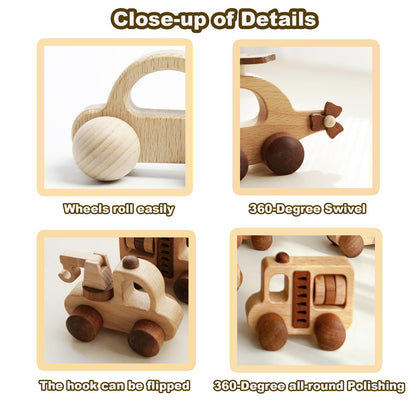 OKULLYSH 8PCS Wooden Toy Cars Set Montessori Push and Pull Baby Toys for 1-3 Years, FSC Certified Non-Toxic Wooden Cars for Toddlers, First Birthday Gifts for 1 Year Old Boy Girl