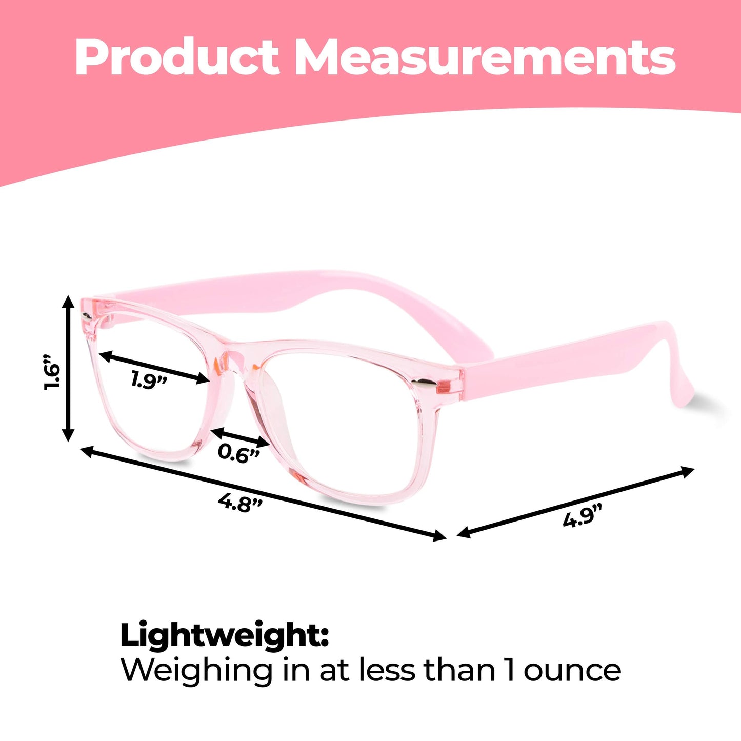 GALVANOX Kids Fake Glasses - Non Prescription Clear Lens Eyeglasses, TR90 Frame with Shatterproof Lenses (Suitable for Children Ages-3-12) Pink