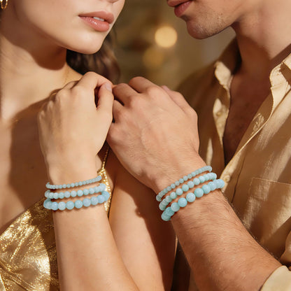 Risyfjew 4MM Handmade Aquamarine Natural Gemstone Stretch Elastic Bracelet,PE Film Anti-oxidation Packaging Natural Stone Crystal Healing Power Energy Gifts for Adult