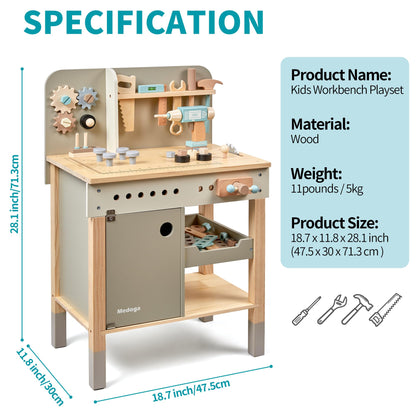 Kids Tool Bench,Wooden Play Tools Set with Kids Tool Belt Toddlers Workbench Pretend Construction Tools Set Wooden Toy Drill Gift for Boys & Girls Age 3-5
