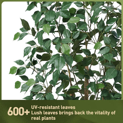 VeriNatural 5ft Artificial Ficus Tree,Tall Faux Tree with Pebbles & Planter UV Resistant Potted Fake Plant with Silk Leaves & Real Wood Trunk,Indoor Outdoor Floor Plant for Home,Living Room,VN129