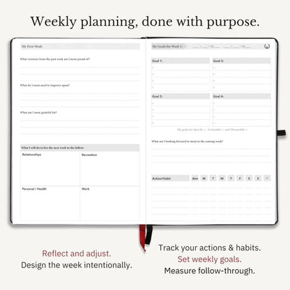 The Phoenix Journal - Quarterly Goal Planner, Daily Planner Journal & Organizer for Goal Setting, Productivity & Focus - Undated 12 Week Planner, Weekly & Monthly Planning, Habit Tracking - Hardcover - Black