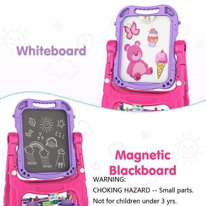 Amagoing Easel for Kids, Adjustable Standing Art Easel for Toddler, Double Side Drawing Board with Painting Accessories, Birthday Christmas Gift Toy for Boys Girls 3 4 5 6 Years Old, Purple