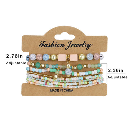 IFKM 8PCS Beaded Bracelets for Women, Multilayered Stackable Strand Stretch Bead Bracelet Pack Handmade Trendy Bohemian Charm Jewelry Colorful