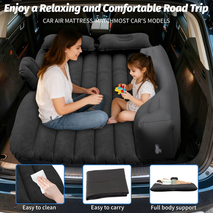 Onirii Inflatable Car Air Mattress Back Seat Bed with Air Pump,55" (L) x 35" (W) Portable Thickened Car Travel Camping Sleeping Air Mattress Blow Up Bed for Mid-Size,Full-Size Car SUV
